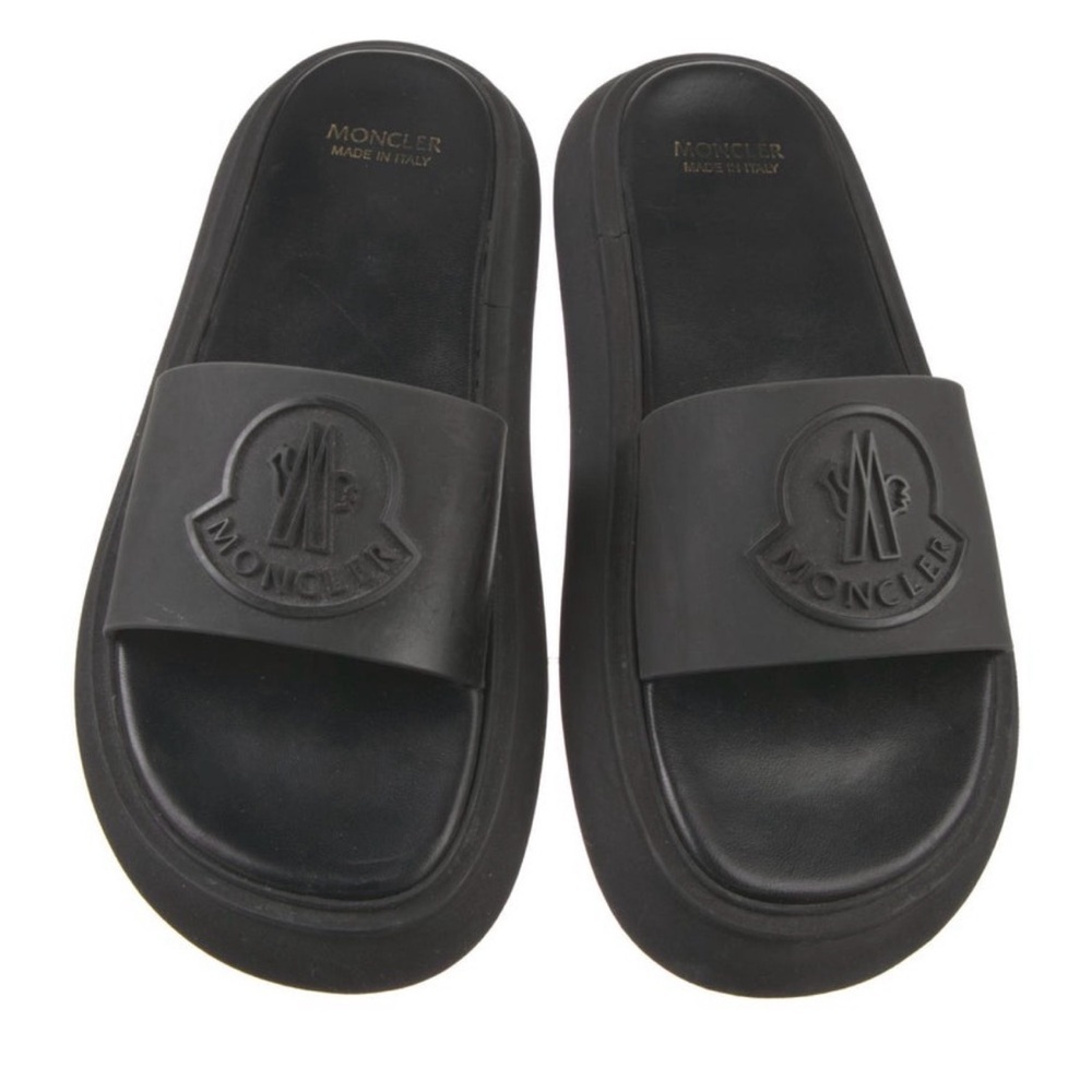 Authentic Women’s Moncler Black Rubber Slide Sandals, Retails for $545, Size 9